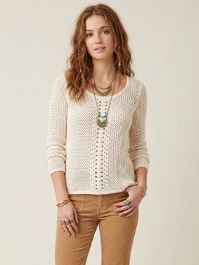 twik Cream Open-Weave Scoop Neck Sweater